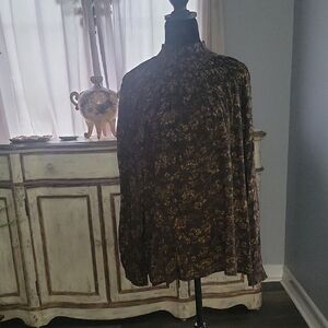 beachlunchlounge Brown and Yellow Relaxed Pleated Blouse